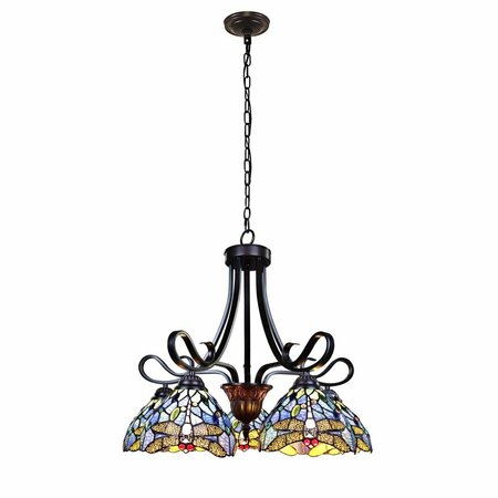 CHLOE LIGHTING 25 in. Sunniva Dragonfly Tiffany-Style Dark Bronze 5 Light Chandelier CH3T524BD25-DD5